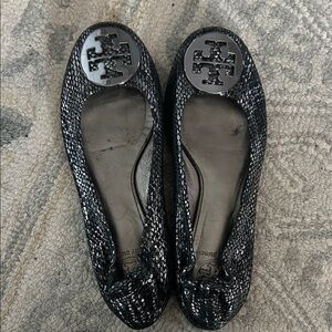 Tory Burch Snakeskin Pattern Flats in Black and Gray